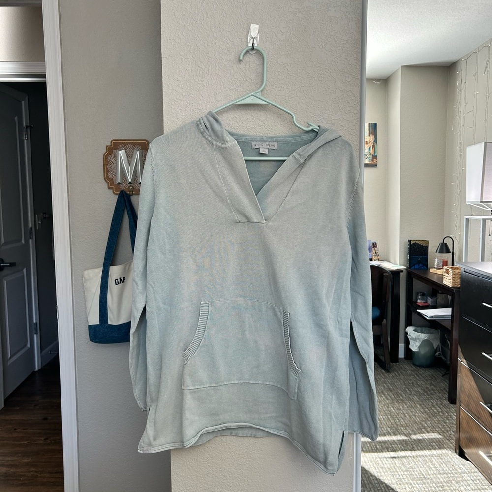 BAREFOOT DREAMS | Sunbleached 100% cotton bonfire hoodie sage green size medium - Picture 2 of 7